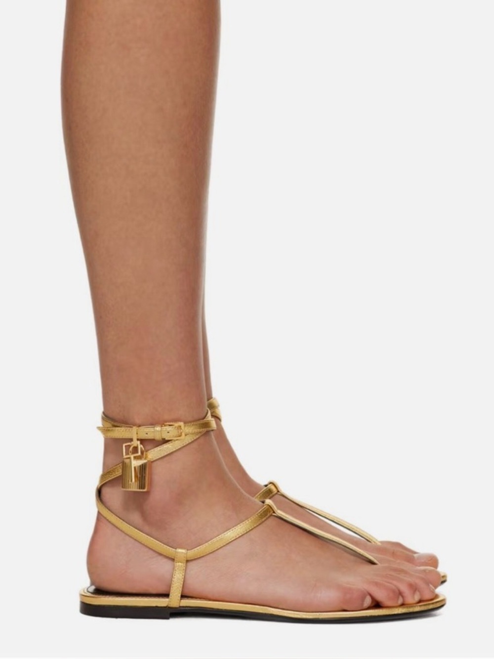 Tom Ford laminated Padlock  Flat Sandals gold